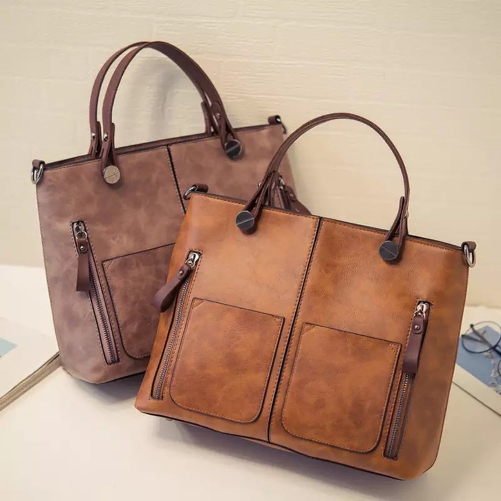 Vegan leather 2 pocket handbag